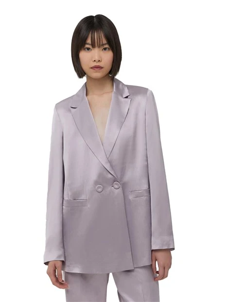 GIACCA BLAZER DOPPIOPETTO IN RASO MISTO LINO DONNA ROSA