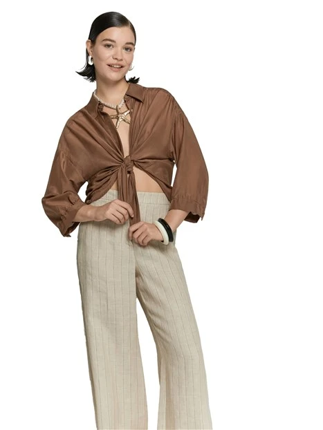 CAMICIA IN MISTO SETA DONNA MARRONE