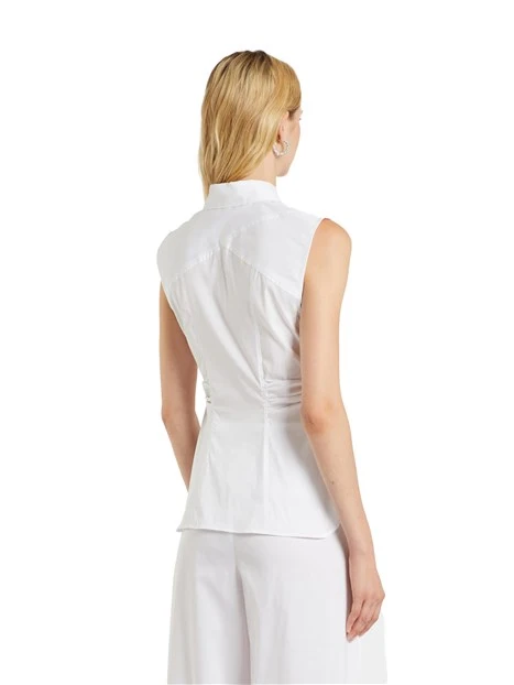 CAMICIA SMANICATA IN MISTO COTONE DONNA BIANCO