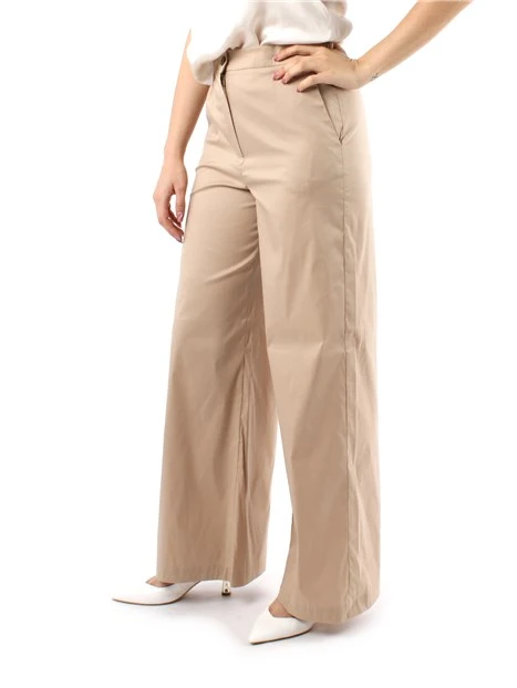 PANTALONI PALAZZO IN POPELINE DI COTONE DONNA BEIGE