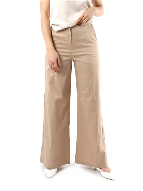 PANTALONI PALAZZO IN POPELINE DI COTONE DONNA BEIGE