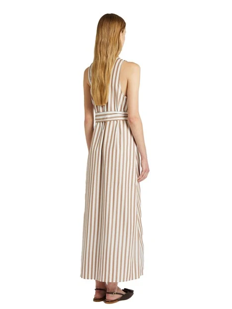 VESTITO LUNGO A RIGHE DONNA BIANCO BEIGE