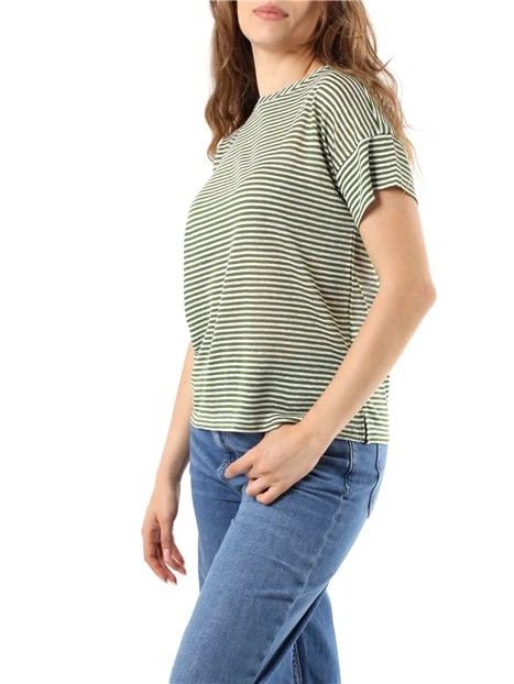 T-SHIRT MANICA CORTA IN JERSEY MISTO LINO DONNA BIANCO