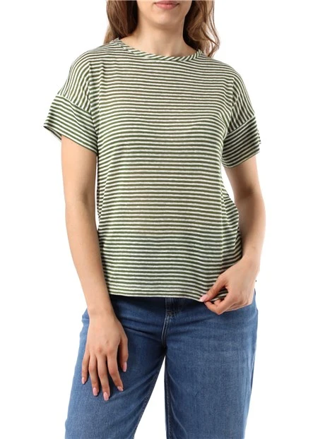 T-SHIRT MANICA CORTA IN JERSEY MISTO LINO DONNA BIANCO