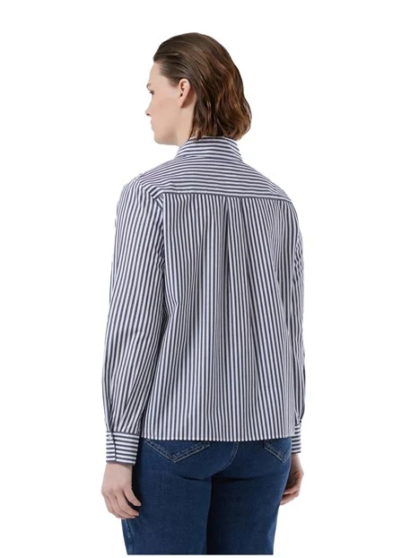 CAMICIA A RIGHE IN POPELINE DI COTONE DONNA BIANCO BLU