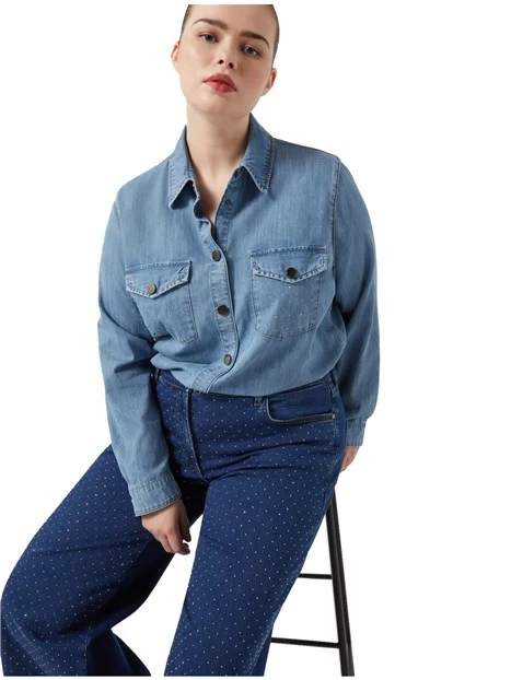 CAMICIA IN DENIM CON STRASS DONNA BLU JEANS