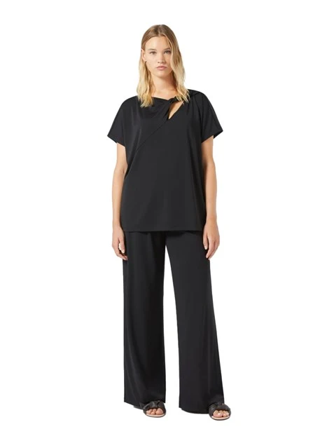 PANTALONI PALAZZO IN JERSEY INTERLOCK STRETCH DONNA NERO