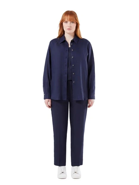 PANTALONI CHINO SLIM IN LINO DONNA BLU