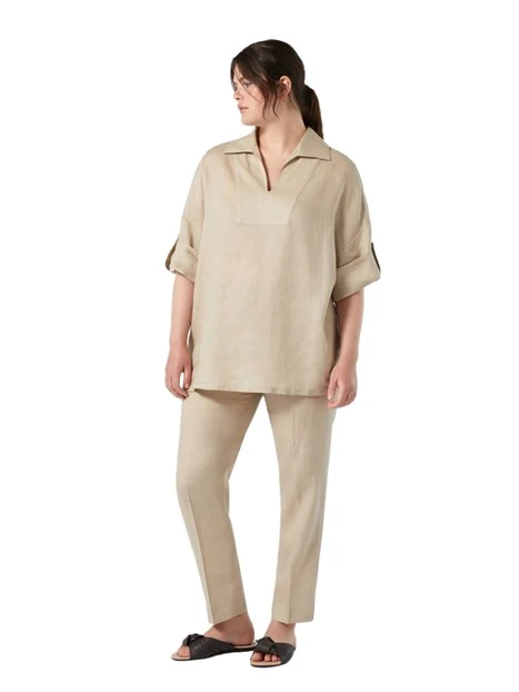 PANTALONI CHINO SLIM IN LINO DONNA BEIGE