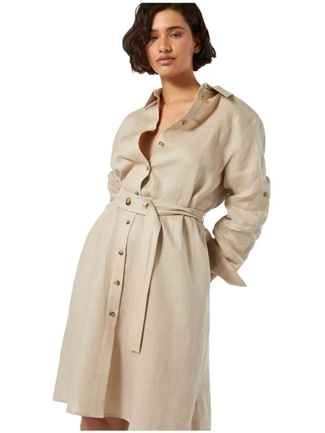 VESTITO CHEMISIER IN LINO DONNA BEIGE