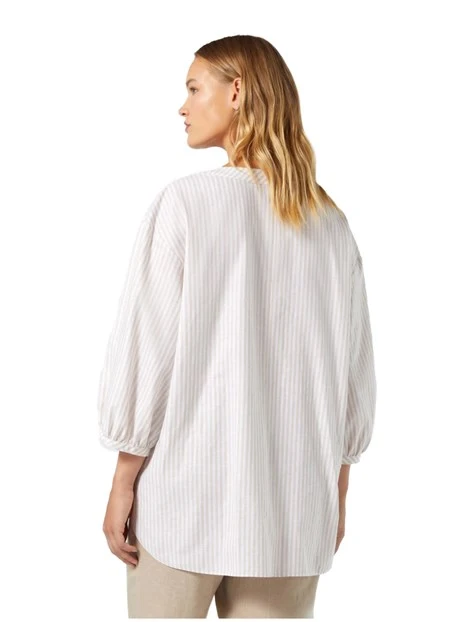 BLUSA IN COTONE E LINO A RIGHE DONNA BIANCO