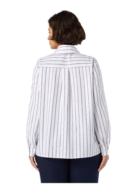 CAMICIA IN LINO E COTONE A RIGHE DONNA BLU