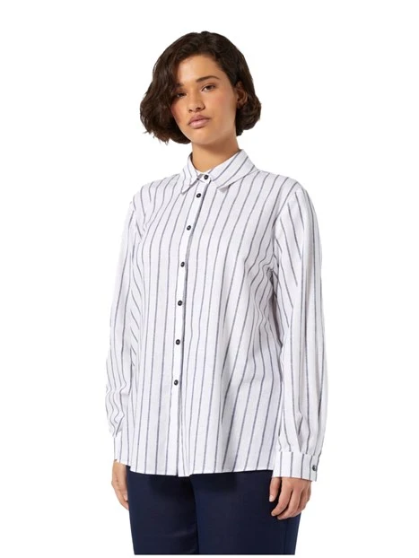 CAMICIA IN LINO E COTONE A RIGHE DONNA BLU