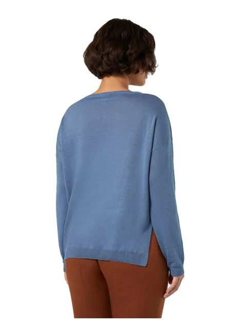 MAGLIA GIROCOLLO IN MISTO LINO E COTONE DONNA AZZURRO