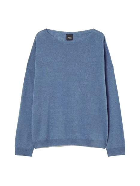 MAGLIA GIROCOLLO IN MISTO LINO E COTONE DONNA AZZURRO