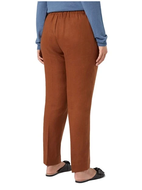 PANTALONI CHINO SLIM IN LINO DONNA MARRONE