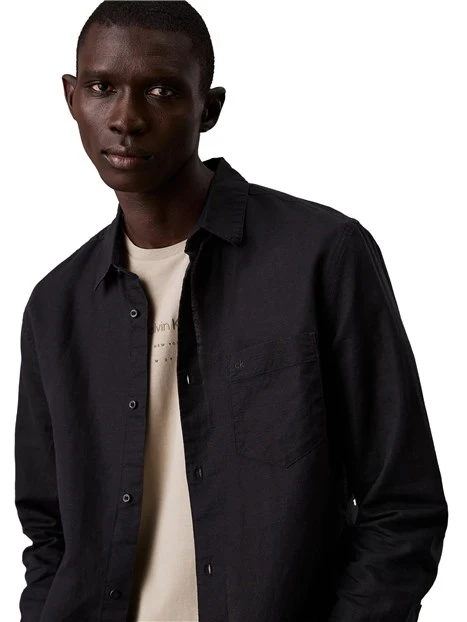 CAMICIA CASUAL IN COTONE E LINO UOMO NERO