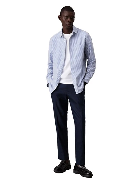 PANTALONI CHINO IN MISTO LINO UOMO BLU