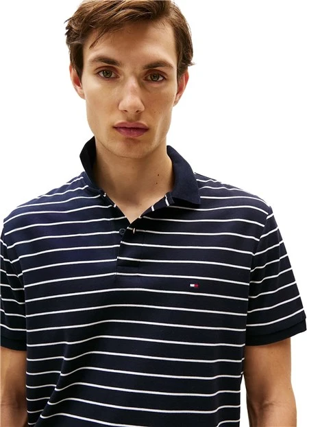POLO MANICA CORTA A RIGHE UOMO BLU ECRU