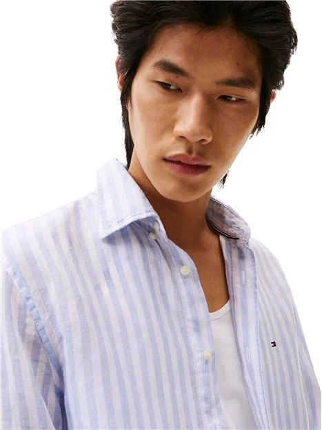 CAMICIA A RIGHE REGULAR FIT UOMO BIANCO CELESTE