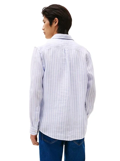 CAMICIA A RIGHE REGULAR FIT UOMO BIANCO CELESTE