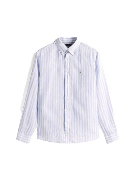 CAMICIA A RIGHE REGULAR FIT UOMO BIANCO CELESTE