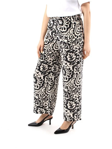 PANTALONI CROPPED IN CRÊPE DI PURA SETA STAMPATA DONNA NERO