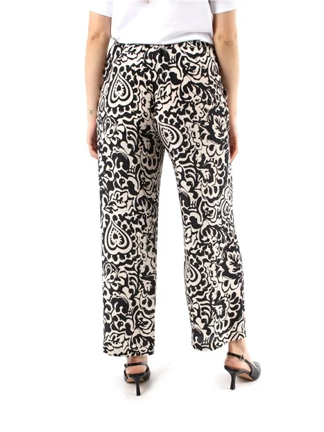PANTALONI CROPPED IN CRÊPE DI PURA SETA STAMPATA DONNA NERO