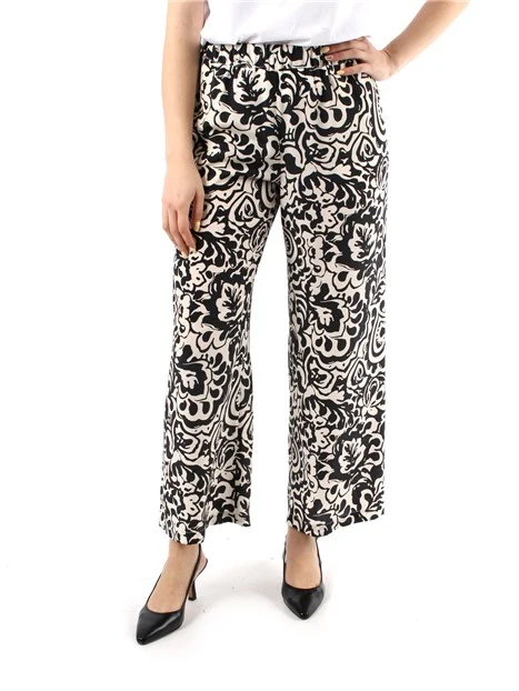PANTALONI CROPPED IN CRÊPE DI PURA SETA STAMPATA DONNA NERO