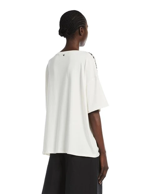 T-SHIRT MANICA CORTA PAMPAS IN SETA STAMPATA DONNA AVORIO
