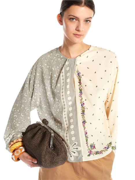 BLUSA IN SETA STAMPATA DONNA AVORIO