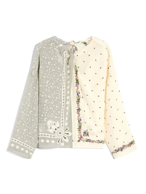 BLUSA IN SETA STAMPATA DONNA AVORIO