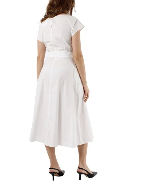 VESTITO MIDI IN PURO COTONE CON CINTURA DONNA BIANCO
