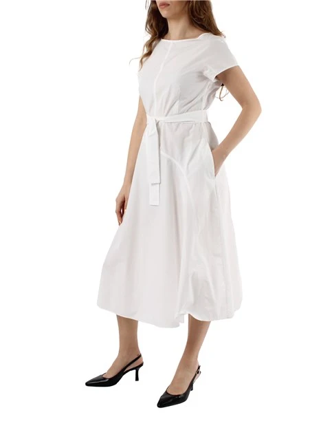 VESTITO MIDI IN PURO COTONE CON CINTURA DONNA BIANCO