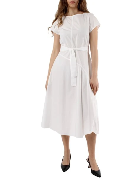 VESTITO MIDI IN PURO COTONE CON CINTURA DONNA BIANCO