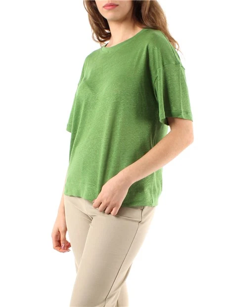 BLUSA A MANICHE CORTE IN JERSEY DI LINO DONNA VERDE