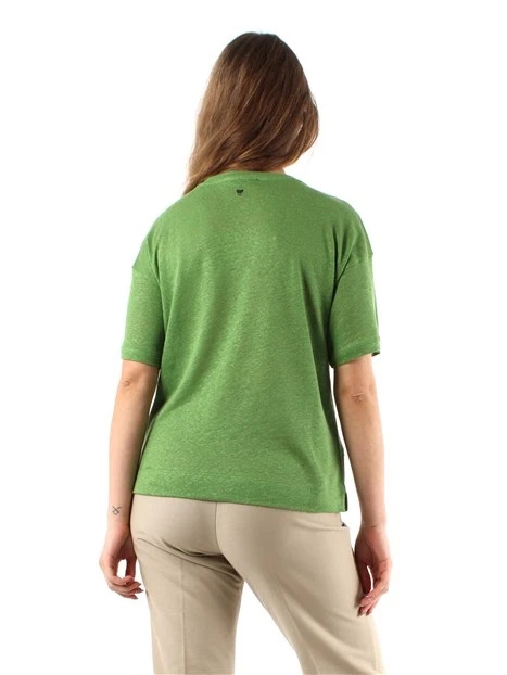 BLUSA A MANICHE CORTE IN JERSEY DI LINO DONNA VERDE