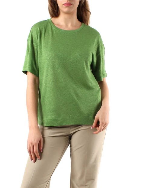 BLUSA A MANICHE CORTE IN JERSEY DI LINO DONNA VERDE