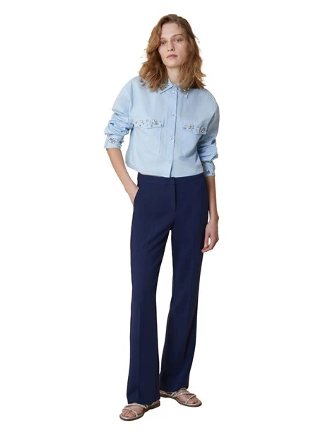 PANTALONI A ZAMPA IN CADY DONNA BLU
