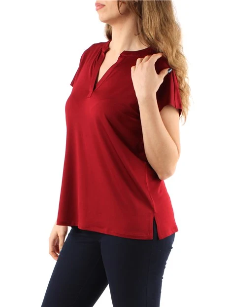 T-SHIRT MANICA CORTA CON SCOLLO A V DONNA ROSSO