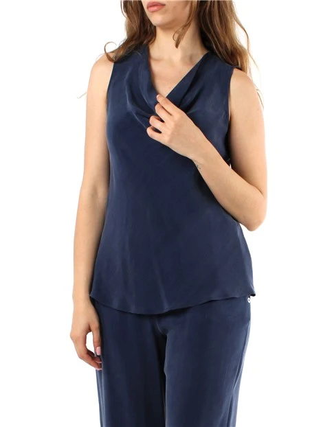 TOP CON SCOLLO A CASCATA DONNA BLU