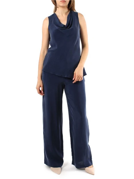 TOP CON SCOLLO A CASCATA DONNA BLU