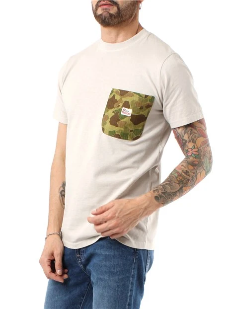 T-SHIRT MANICHE CORTE CON TASCHINO MILITARE UOMO BEIGE