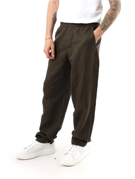 PANTALONI JOGGERS IN LINO UOMO VERDE