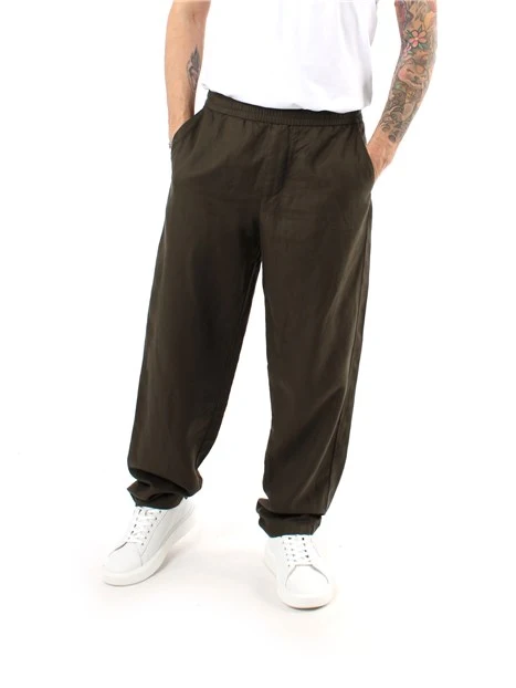 PANTALONI JOGGERS IN LINO UOMO VERDE