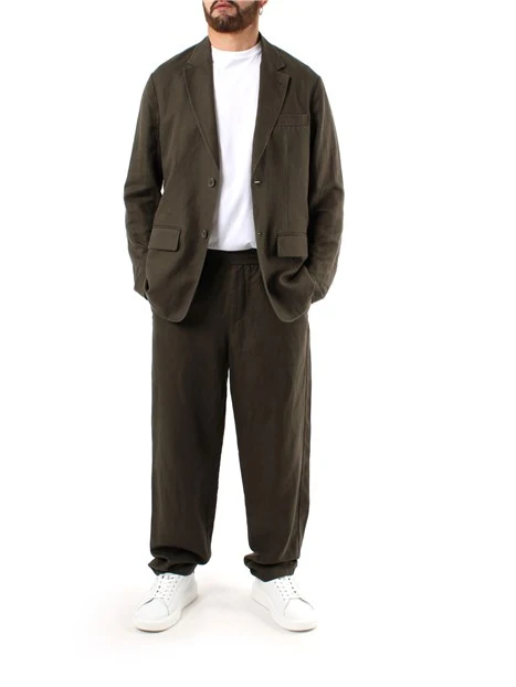 PANTALONI JOGGERS IN LINO UOMO VERDE