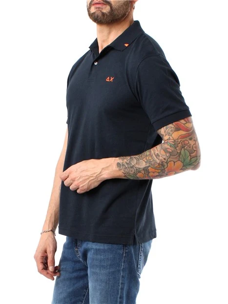 POLO MANICA CORTA IN LINO E COTINE UOMO BLU  NAVY
