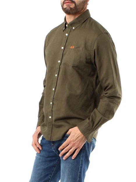 CAMICIA CASUAL IN LINO E COTONE UOMO VERDE SCURO