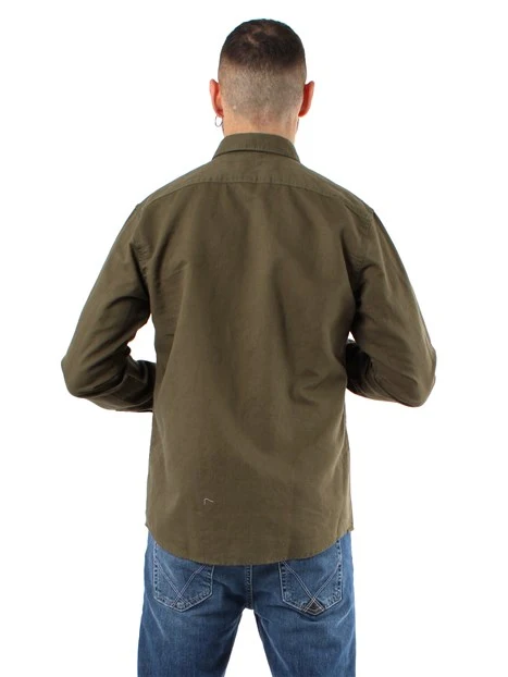 CAMICIA CASUAL IN LINO E COTONE UOMO VERDE SCURO