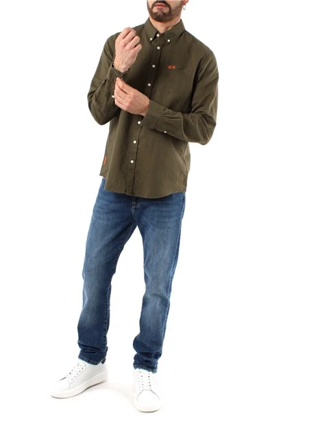 CAMICIA CASUAL IN LINO E COTONE UOMO VERDE SCURO